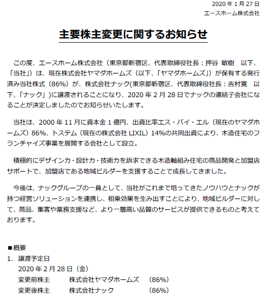 主要株主変更に関するお知らせ